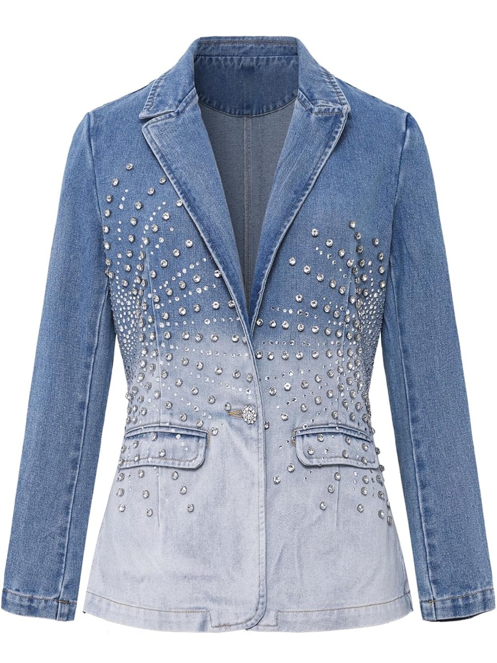 Embellished Light Blue Denim Blazer Jacket